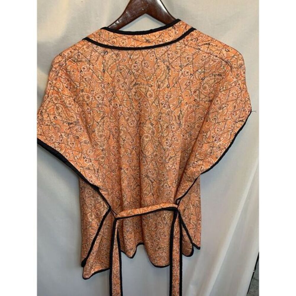 J Jill Belted Quilted Ruana Jacket Kimono Size S-L Orange Paisley Belted - Picture 3 of 7